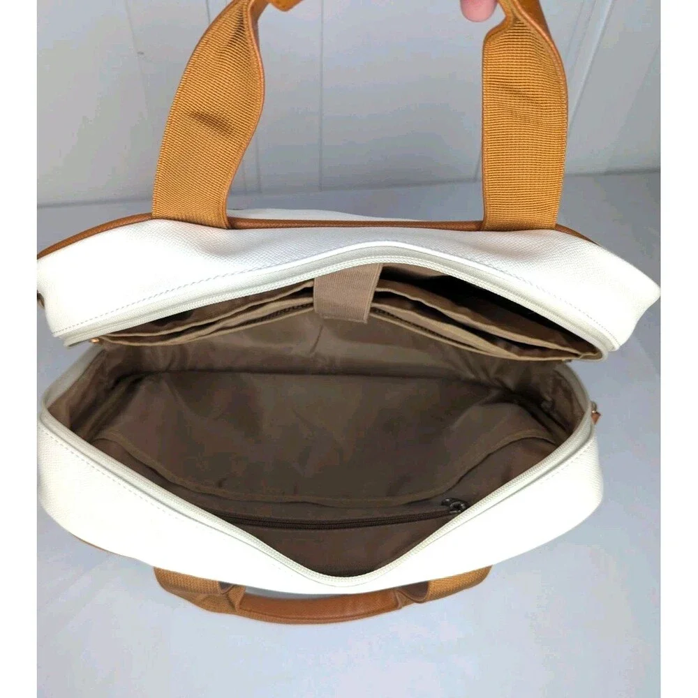 14 inch Laptop/Work Bag - Quilted White with Brown Trim